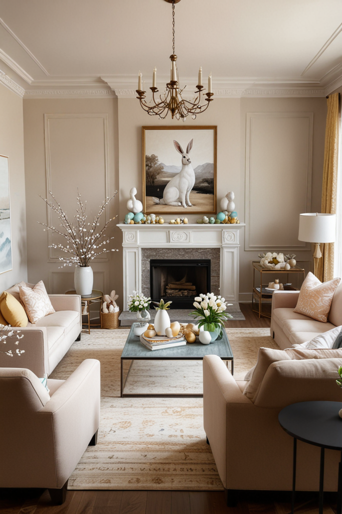 Chic And Unconventional: 69 Bold Easter Decor Ideas For Stylish Living Rooms