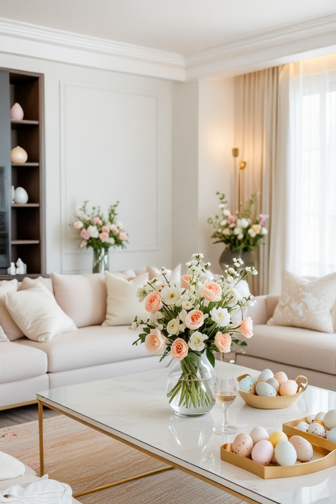 Chic And Unconventional: 69 Bold Easter Decor Ideas For Stylish Living Rooms