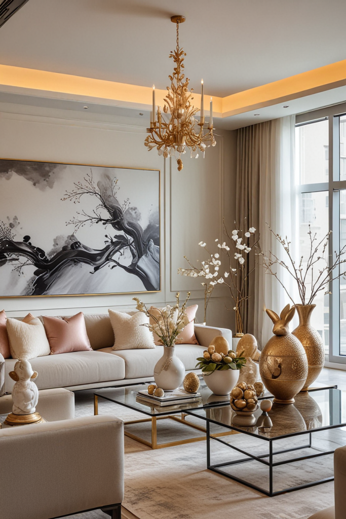 Chic And Unconventional: 69 Bold Easter Decor Ideas For Stylish Living Rooms