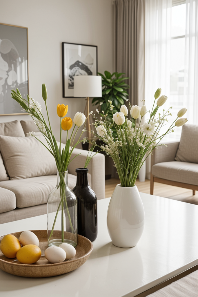 Chic And Unconventional: 69 Bold Easter Decor Ideas For Stylish Living Rooms