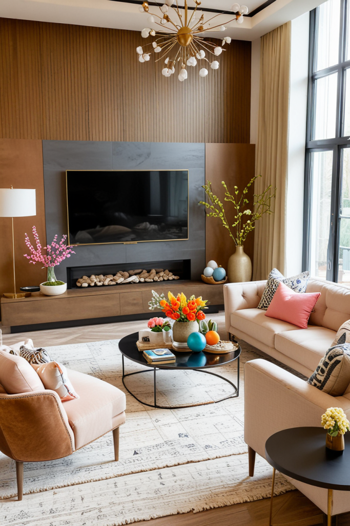 Chic And Unconventional: 69 Bold Easter Decor Ideas For Stylish Living Rooms