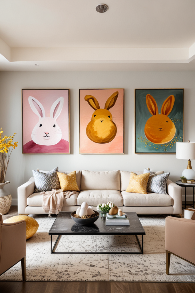 Chic And Unconventional: 69 Bold Easter Decor Ideas For Stylish Living Rooms