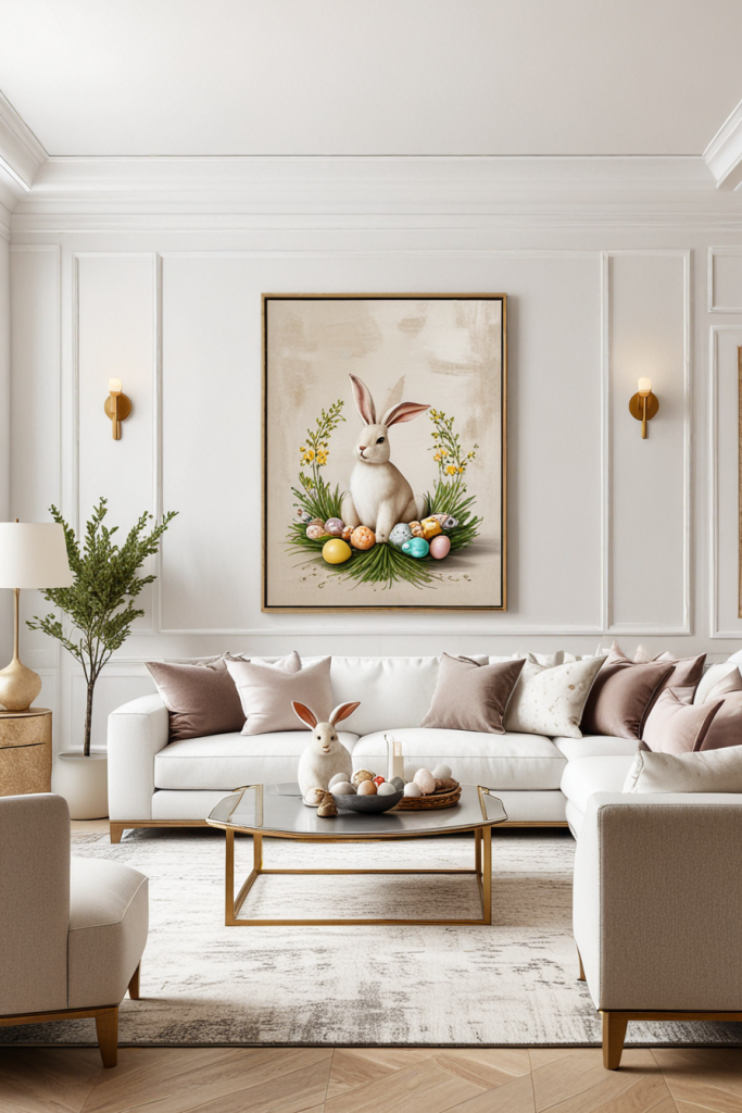 Chic And Unconventional: 69 Bold Easter Decor Ideas For Stylish Living Rooms