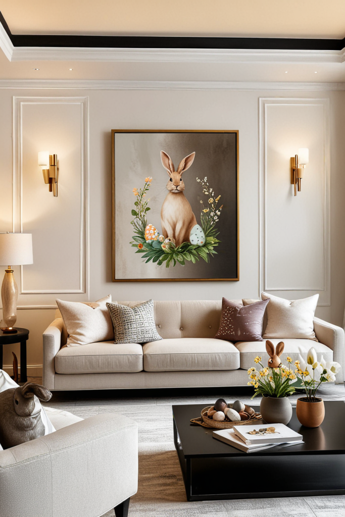 Chic And Unconventional: 69 Bold Easter Decor Ideas For Stylish Living Rooms