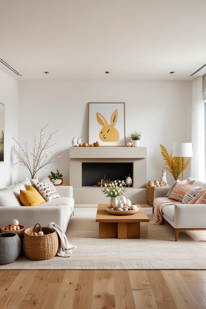 Chic And Unconventional: 69 Bold Easter Decor Ideas For Stylish Living Rooms