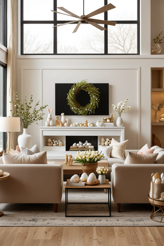 Chic And Unconventional: 69 Bold Easter Decor Ideas For Stylish Living Rooms