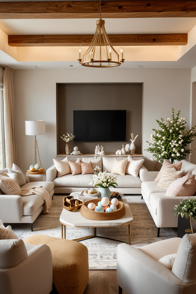 Chic And Unconventional: 69 Bold Easter Decor Ideas For Stylish Living Rooms