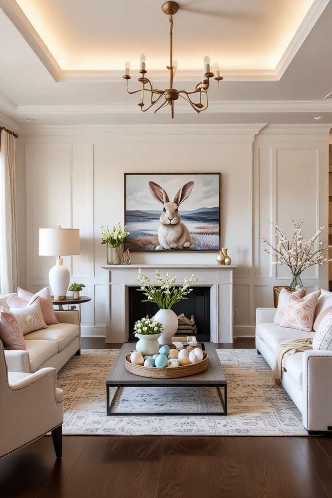 Chic And Unconventional: 69 Bold Easter Decor Ideas For Stylish Living Rooms