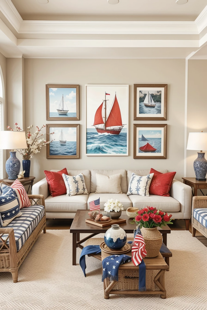 Red, White, And Beachy: 63 Breezy Coastal Living Rooms Decked For The Fourth