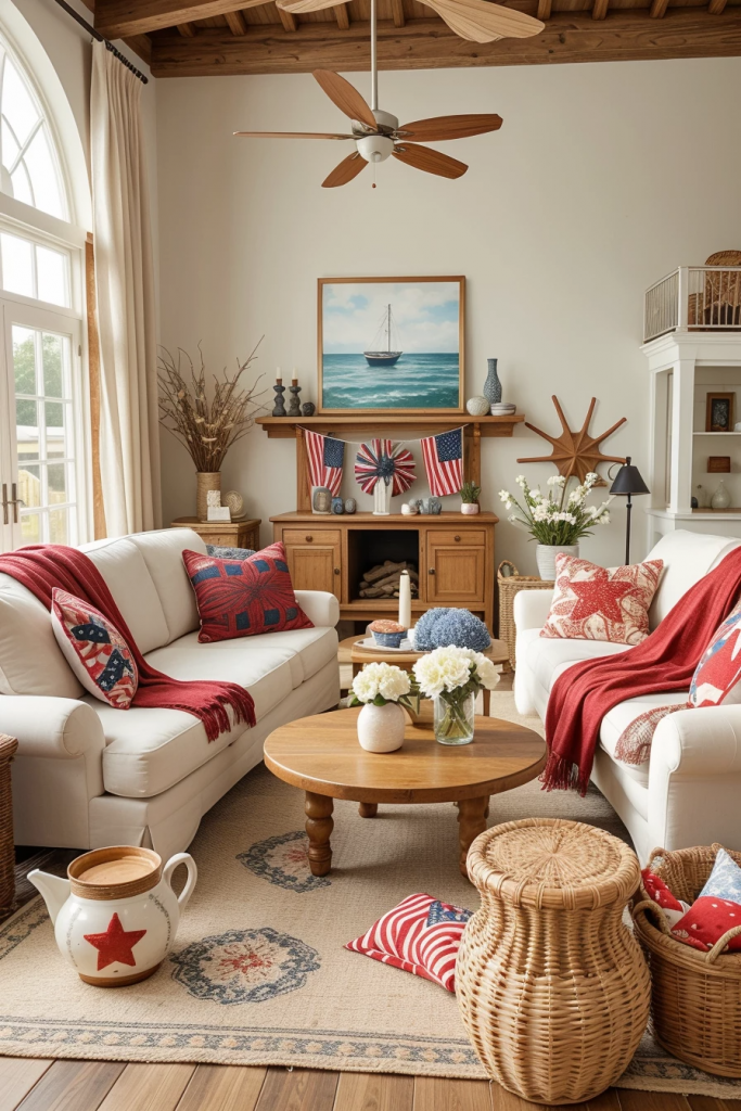 Red, White, And Beachy: 63 Breezy Coastal Living Rooms Decked For The Fourth