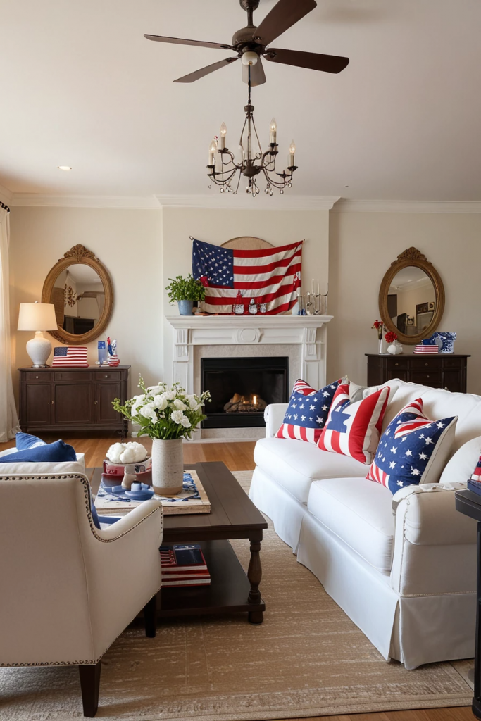 Patriotic Charm Meets Retro Comfort: 65 Vintage-Inspired 4th Of July Living Room Ideas