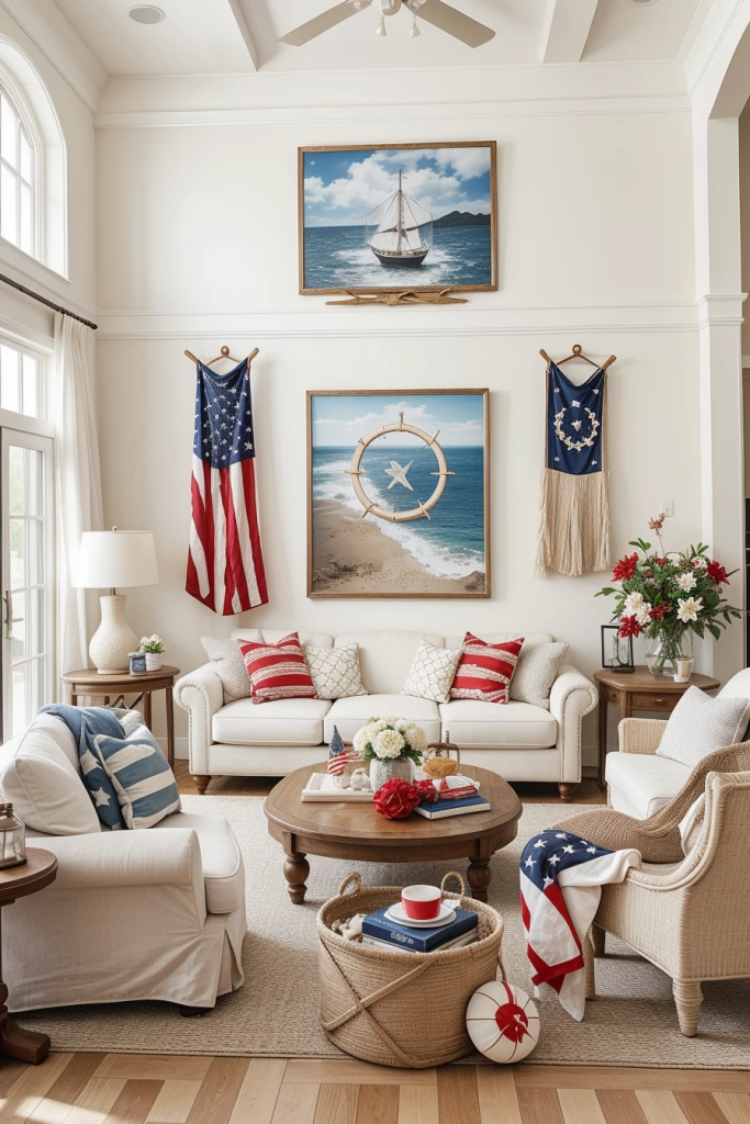 Red, White, And Beachy: 63 Breezy Coastal Living Rooms Decked For The Fourth