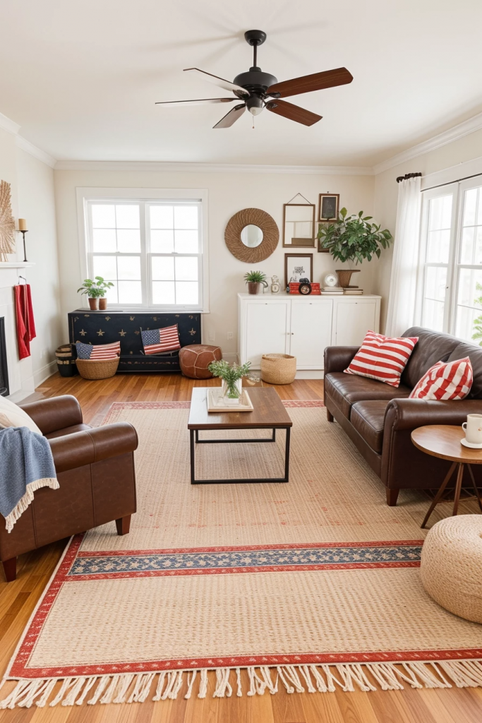 Patriotic Charm Meets Retro Comfort: 65 Vintage-Inspired 4th Of July Living Room Ideas