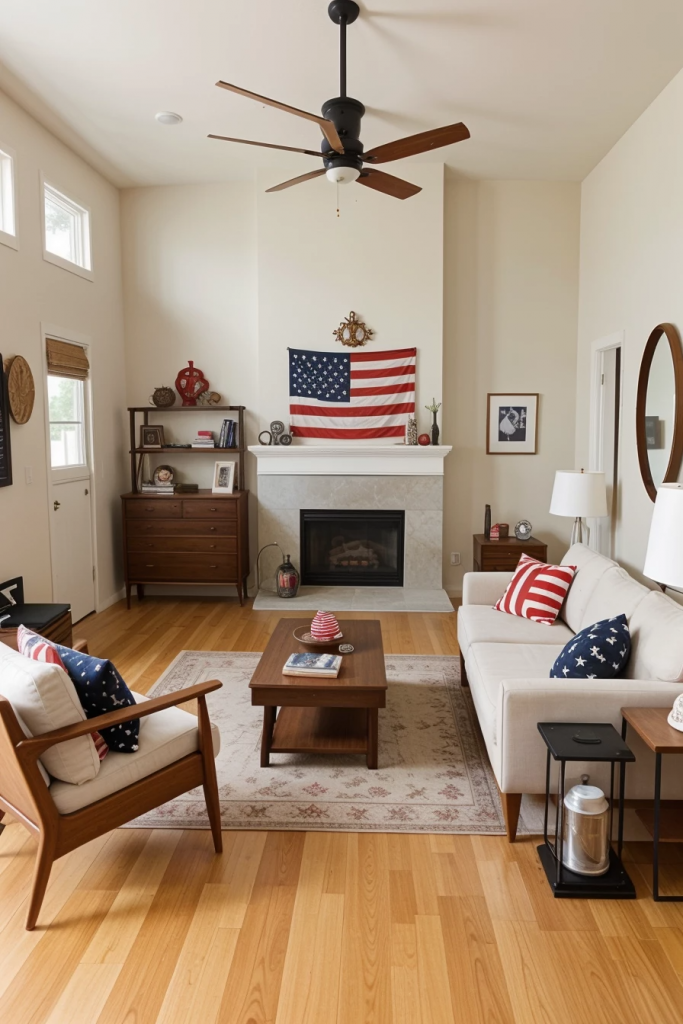 Patriotic Charm Meets Retro Comfort: 65 Vintage-Inspired 4th Of July Living Room Ideas