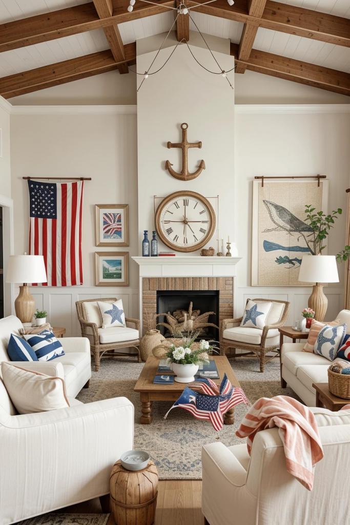 Red, White, And Beachy: 63 Breezy Coastal Living Rooms Decked For The Fourth