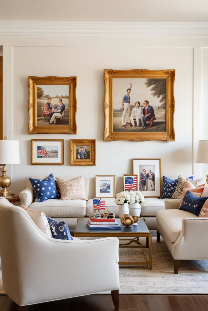 Patriotic Charm Meets Retro Comfort: 65 Vintage-Inspired 4th Of July Living Room Ideas