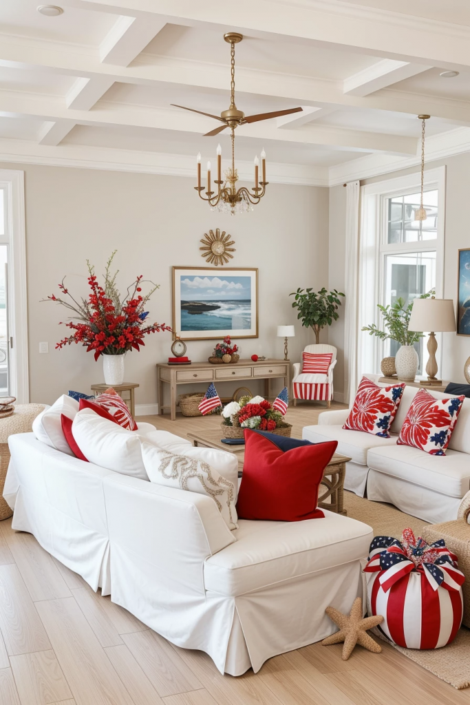 Red, White, And Beachy: 63 Breezy Coastal Living Rooms Decked For The Fourth