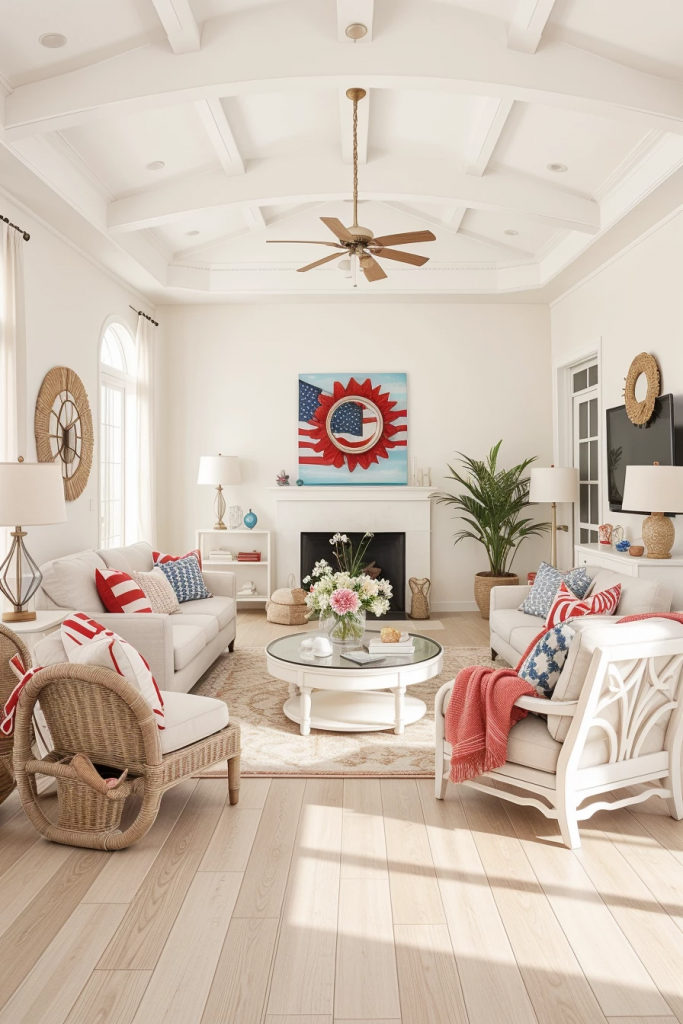 Red, White, And Beachy: 63 Breezy Coastal Living Rooms Decked For The Fourth