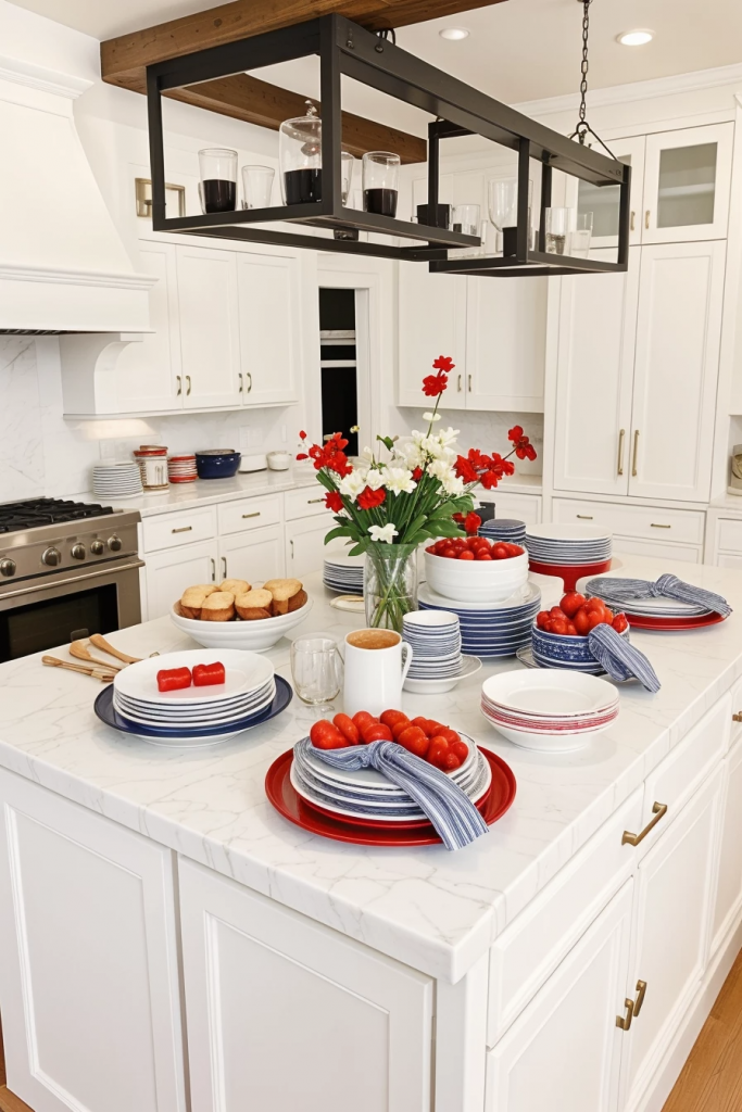 Fireworks At The Heart Of The Home: 63 Festive Kitchen Island Decorations For Independence Day