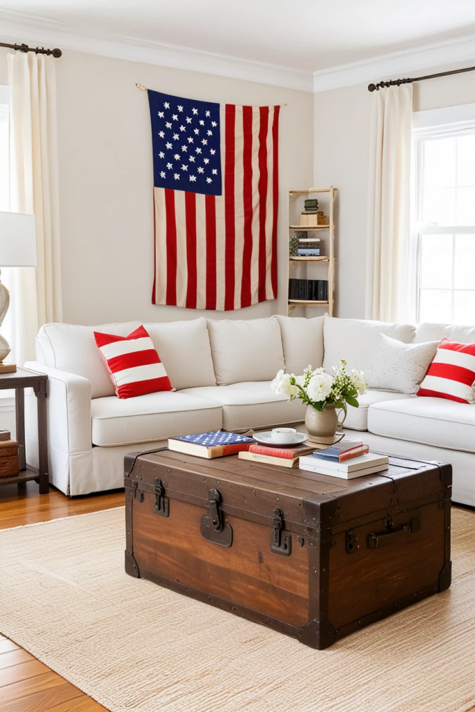 Patriotic Charm Meets Retro Comfort: 65 Vintage-Inspired 4th Of July Living Room Ideas