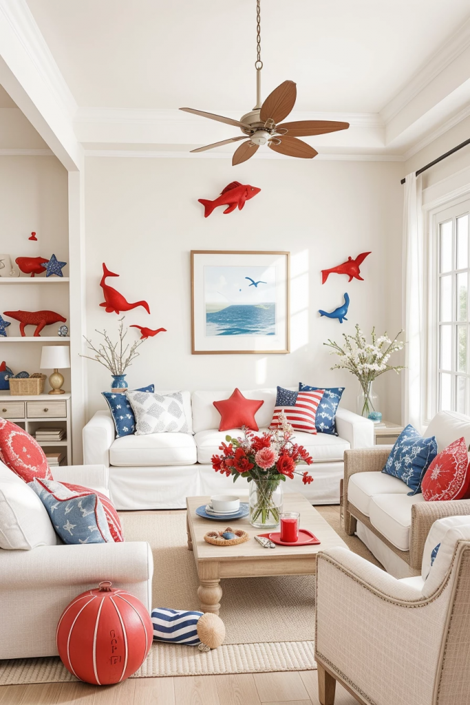 Red, White, And Beachy: 63 Breezy Coastal Living Rooms Decked For The Fourth