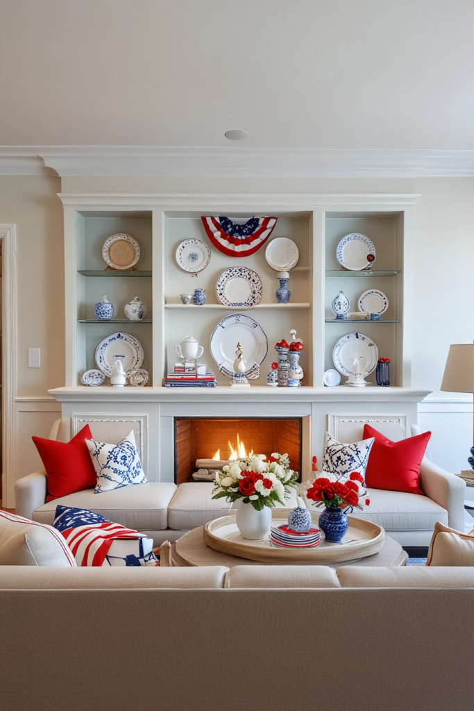 Patriotic Charm Meets Retro Comfort: 65 Vintage-Inspired 4th Of July Living Room Ideas