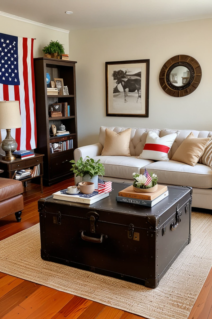 Patriotic Charm Meets Retro Comfort: 65 Vintage-Inspired 4th Of July Living Room Ideas