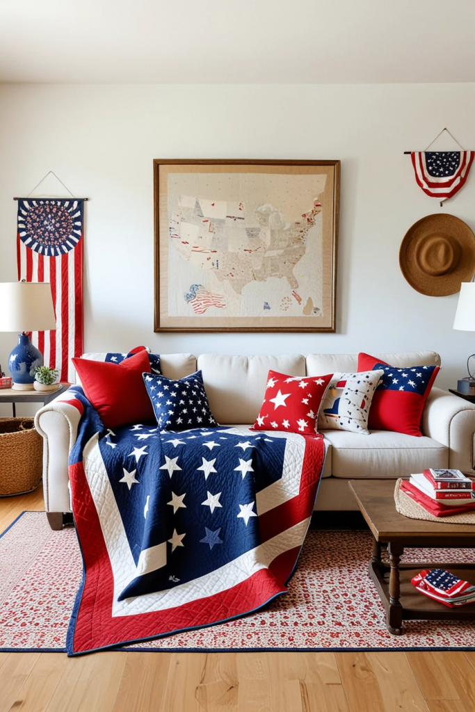 Patriotic Charm Meets Retro Comfort: 65 Vintage-Inspired 4th Of July Living Room Ideas
