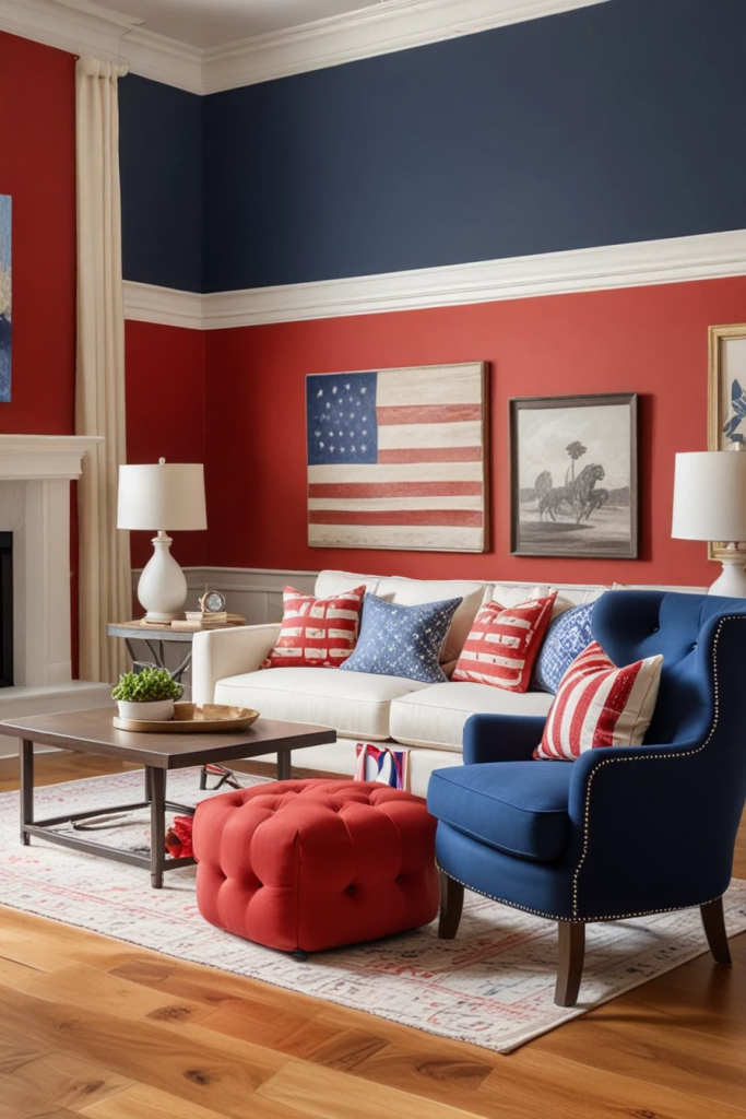 Patriotic Charm Meets Retro Comfort: 65 Vintage-Inspired 4th Of July Living Room Ideas