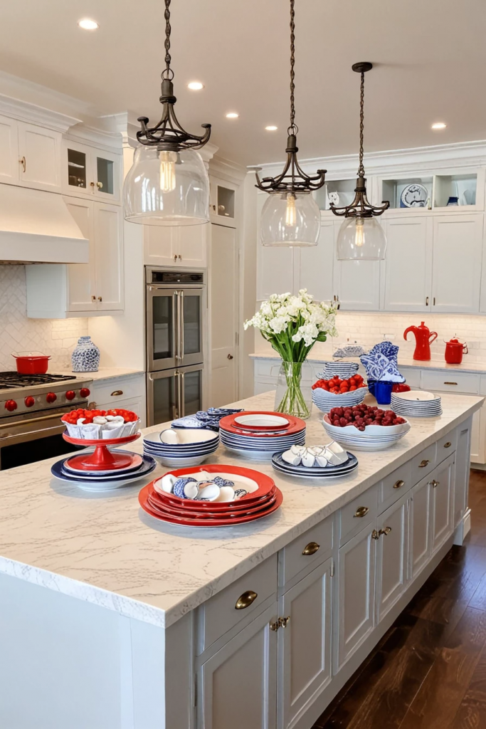 Fireworks At The Heart Of The Home: 63 Festive Kitchen Island Decorations For Independence Day