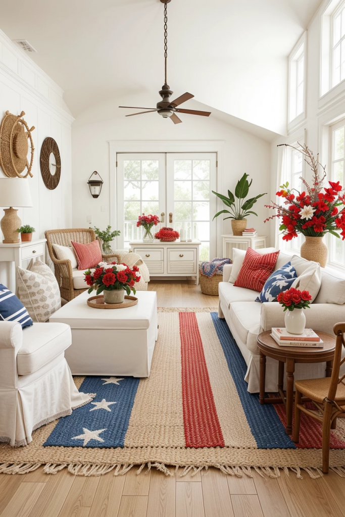 Red, White, And Beachy: 63 Breezy Coastal Living Rooms Decked For The Fourth