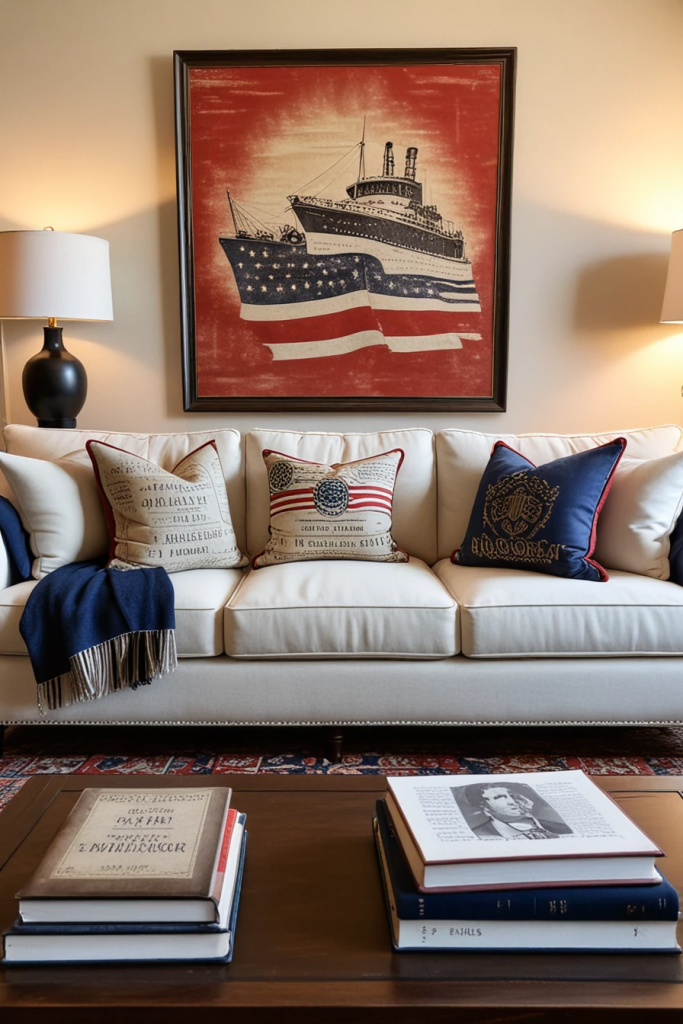 Patriotic Charm Meets Retro Comfort: 65 Vintage-Inspired 4th Of July Living Room Ideas