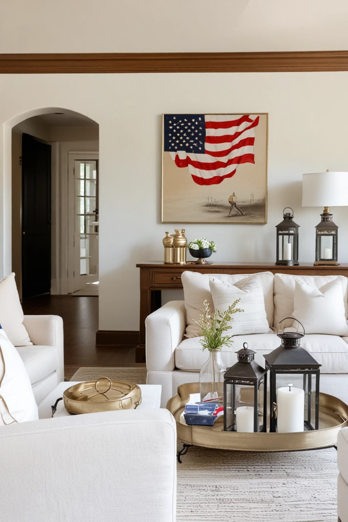 Patriotic Charm Meets Retro Comfort: 65 Vintage-Inspired 4th Of July Living Room Ideas
