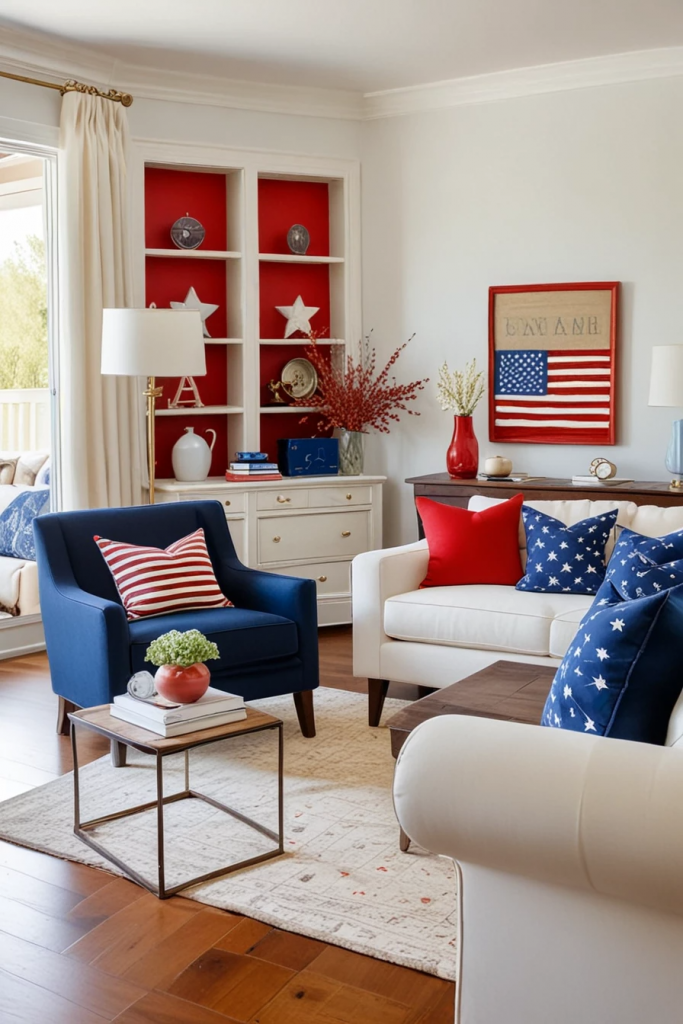 Patriotic Charm Meets Retro Comfort: 65 Vintage-Inspired 4th Of July Living Room Ideas