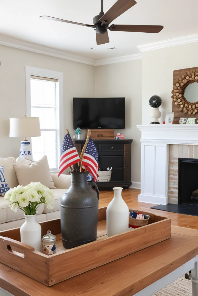 Patriotic Charm Meets Retro Comfort: 65 Vintage-Inspired 4th Of July Living Room Ideas
