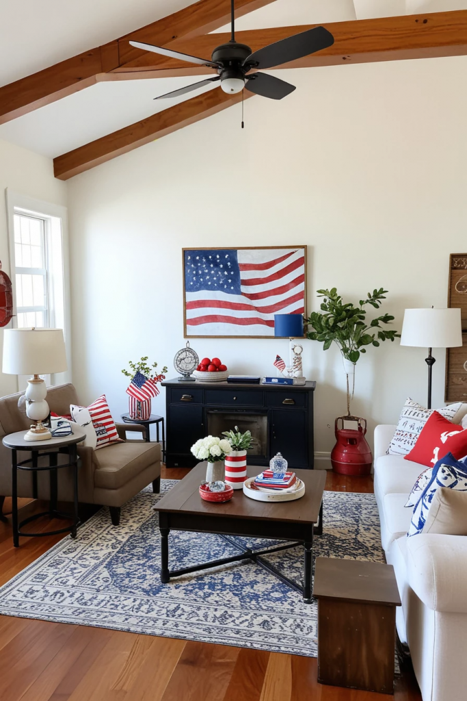 Patriotic Charm Meets Retro Comfort: 65 Vintage-Inspired 4th Of July Living Room Ideas
