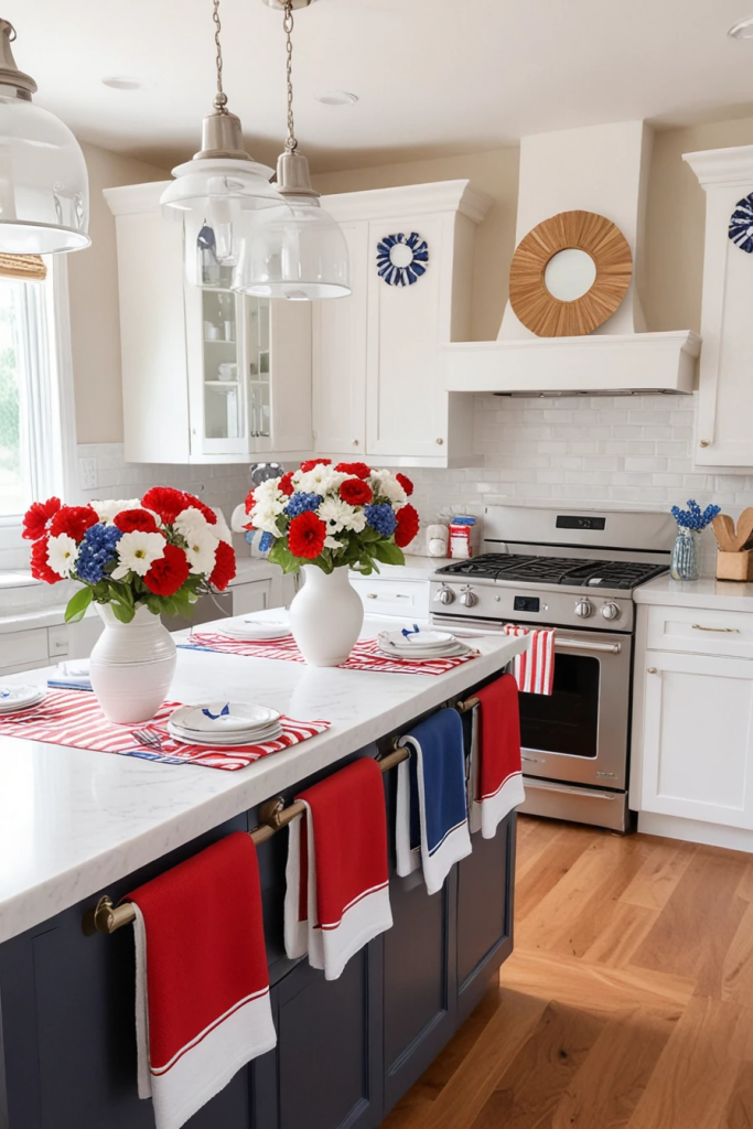 Fireworks At The Heart Of The Home: 63 Festive Kitchen Island Decorations For Independence Day