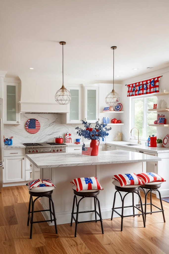 Fireworks At The Heart Of The Home: 63 Festive Kitchen Island Decorations For Independence Day