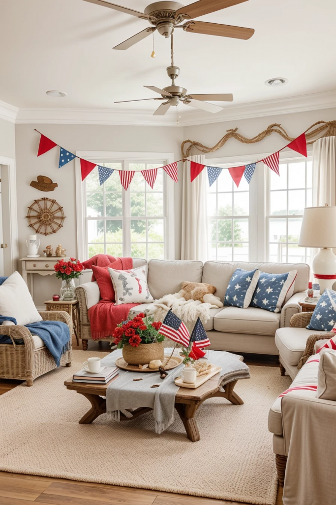 Red, White, And Beachy: 63 Breezy Coastal Living Rooms Decked For The Fourth
