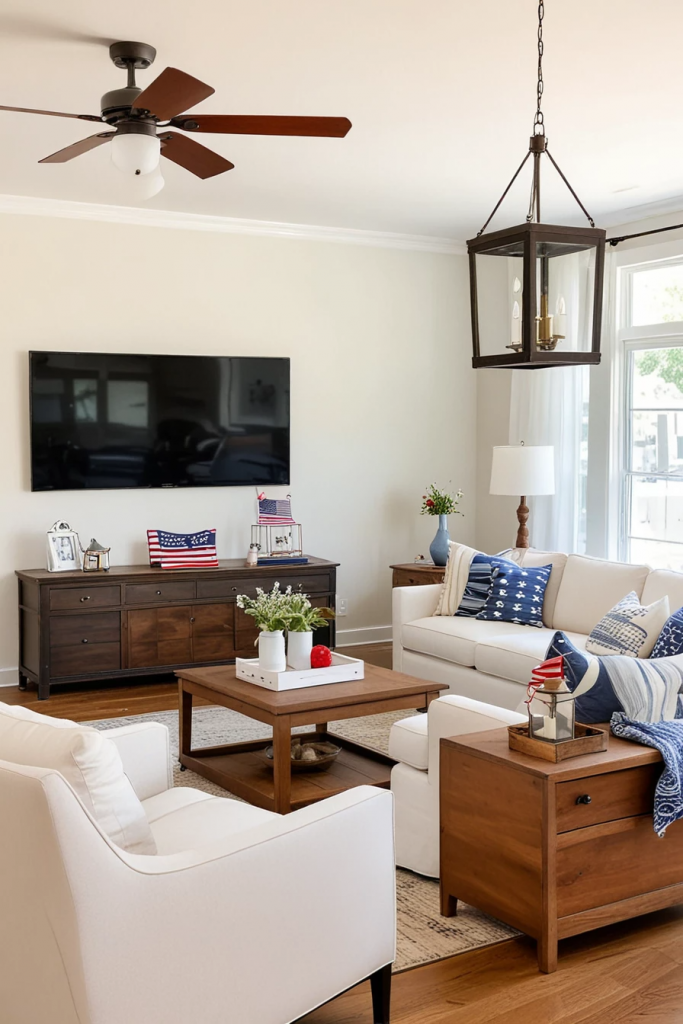 Patriotic Charm Meets Retro Comfort: 65 Vintage-Inspired 4th Of July Living Room Ideas
