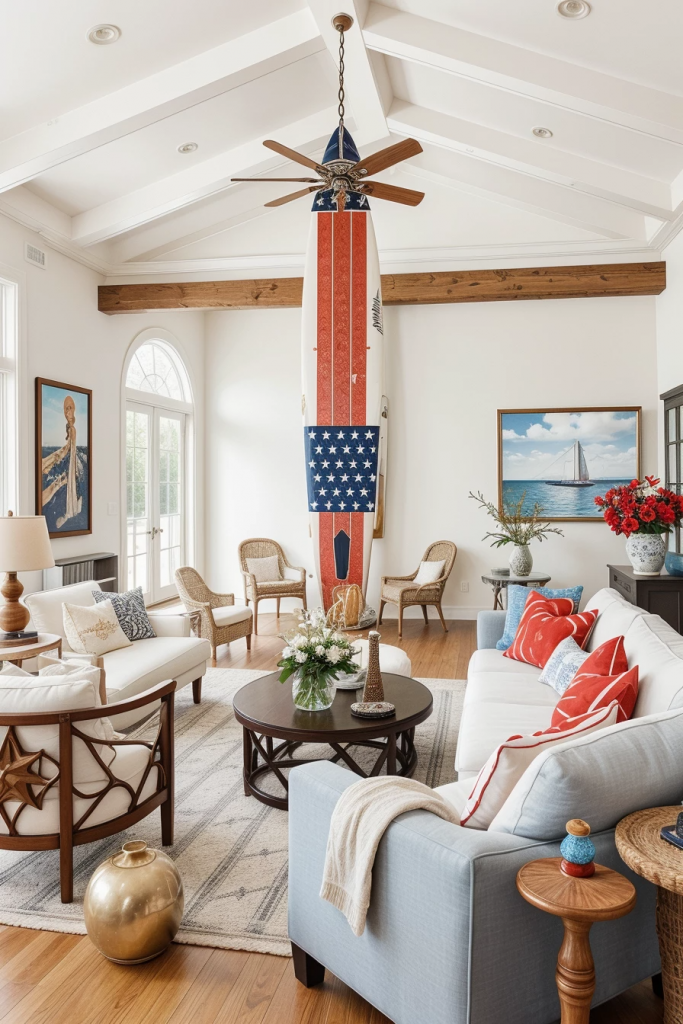 Red, White, And Beachy: 63 Breezy Coastal Living Rooms Decked For The Fourth