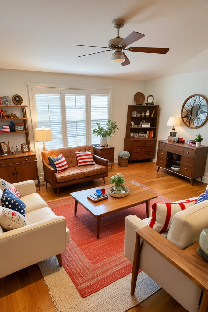 Patriotic Charm Meets Retro Comfort: 65 Vintage-Inspired 4th Of July Living Room Ideas