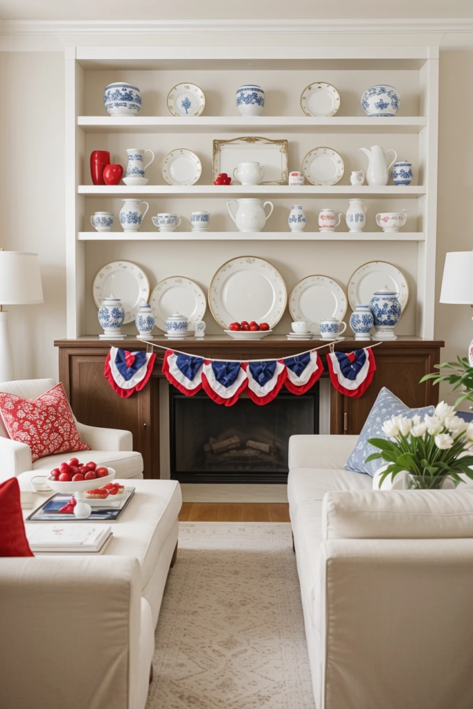 Patriotic Charm Meets Retro Comfort: 65 Vintage-Inspired 4th Of July Living Room Ideas