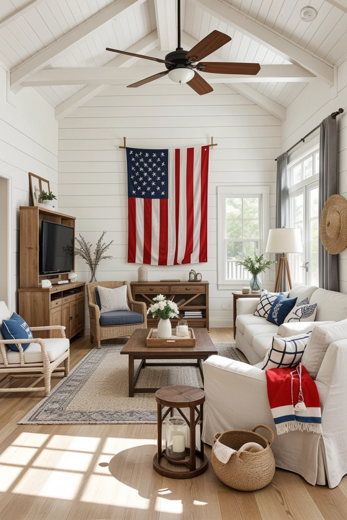 Red, White, And Beachy: 63 Breezy Coastal Living Rooms Decked For The Fourth