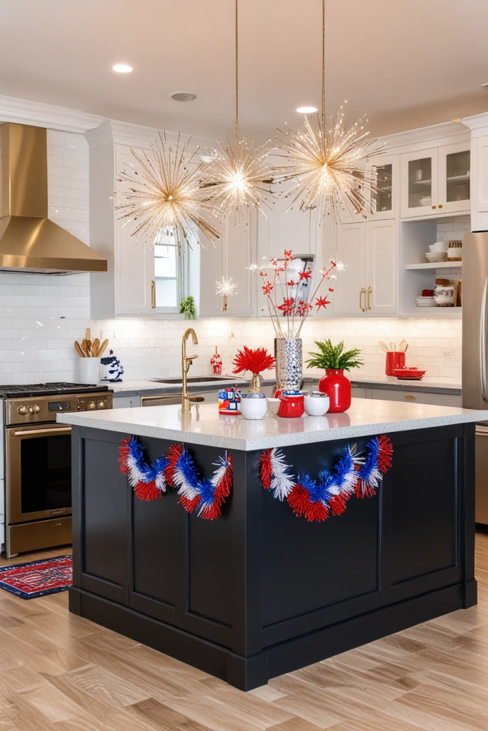 Fireworks At The Heart Of The Home: 63 Festive Kitchen Island Decorations For Independence Day