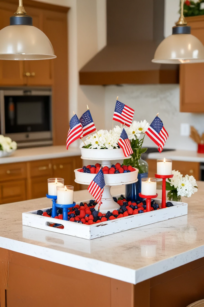Fireworks At The Heart Of The Home: 63 Festive Kitchen Island Decorations For Independence Day