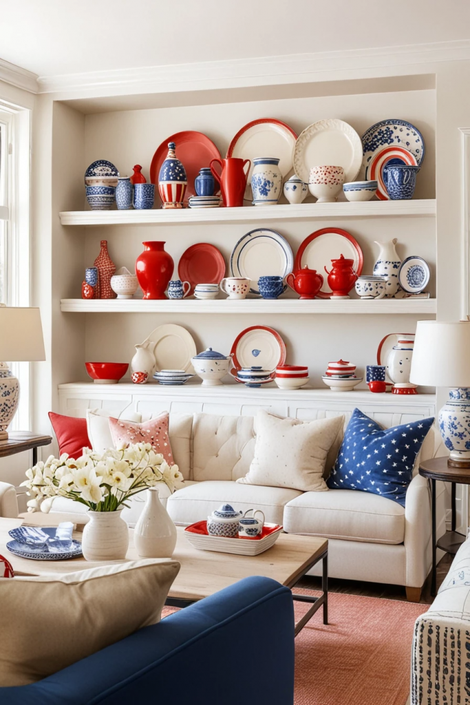 Patriotic Charm Meets Retro Comfort: 65 Vintage-Inspired 4th Of July Living Room Ideas