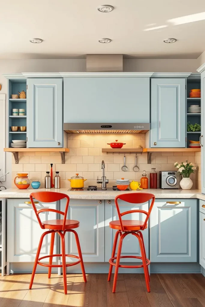 65 Bright Retro Elements in a Modern Kitchen: Add Vintage Charm to a Sleek Space