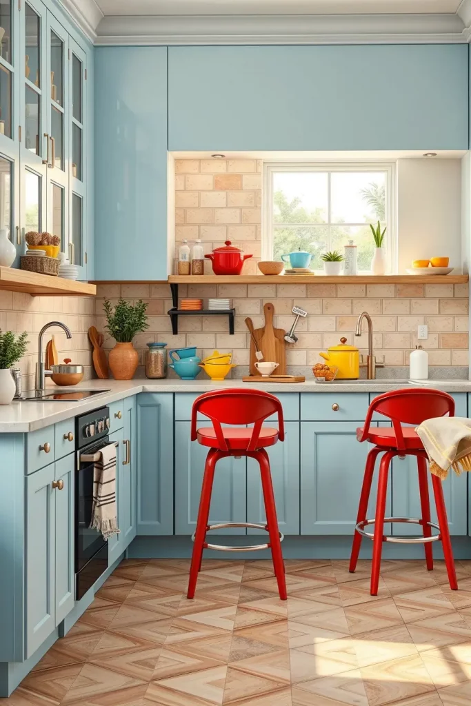 65 Bright Retro Elements in a Modern Kitchen: Add Vintage Charm to a Sleek Space