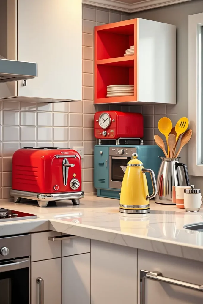 65 Bright Retro Elements in a Modern Kitchen: Add Vintage Charm to a Sleek Space